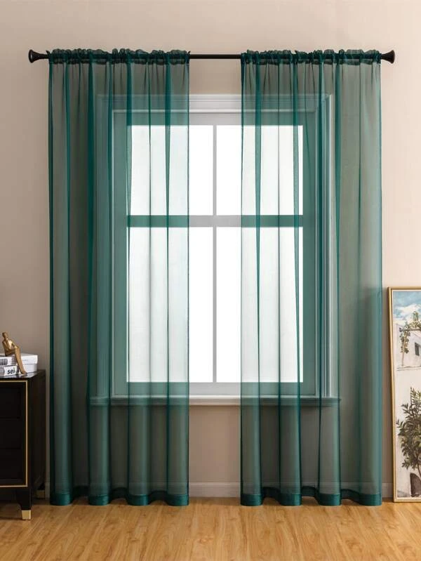 Solid Color Single Panel Sheer Curtain Dark Green
