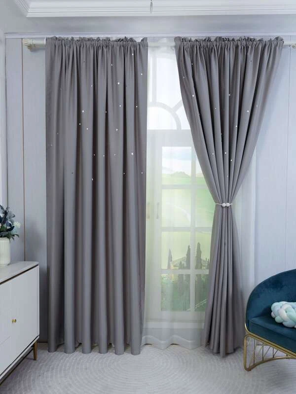 1pc Star Pattern Curtain, Modern Polyester Single Panel Curtain For Home Grey
