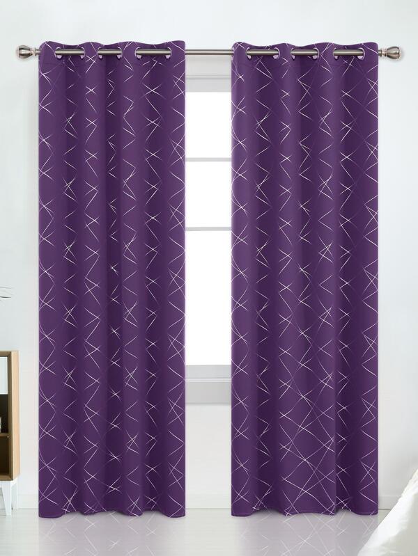 2 Pcs Halloween Curtains, Silver 52 Inch WideGeometric Curtain Panels Purple