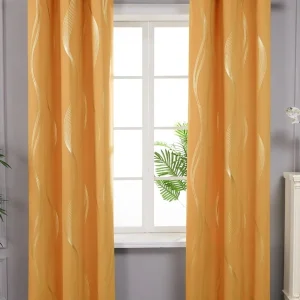 2 Pcs Halloween Decorations Blackout 42 Width Curtains, Foil Printed Wave Room Darkening Curtains, Thermal Insulated Window Curtains For Living Room, 2 Panels Orange