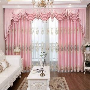 European Luxury Pink Curtains Cozy Girl Shade Embroidered Curtains For Bedroom And Living Room Pink