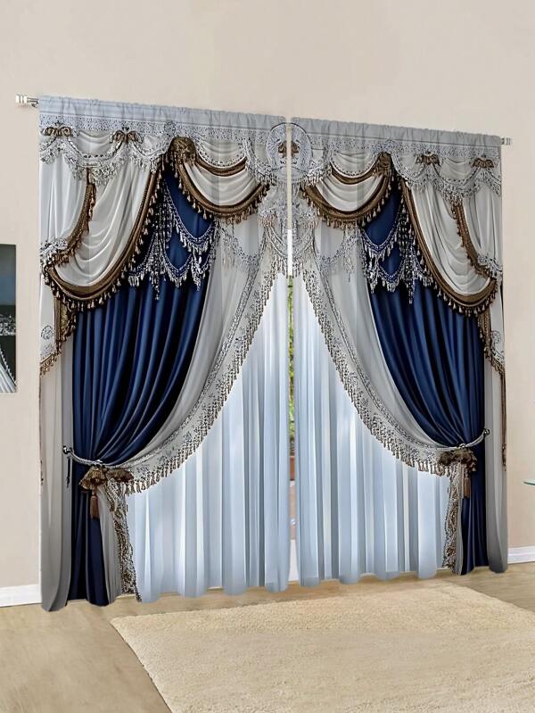 Luxurious 2-Piece European Patterned Curtain Panels - Thermal Insulated Twill Weave, Light-Filtering Design For Bedrooms, Living Rooms, And Offices - Stylish, Energy-Saving, All-Season Decor Multicolor